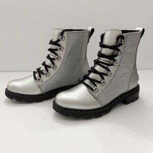 Sorel Lennox Lace-Up Lug Sole Boots Silver Grey Women's Size 6